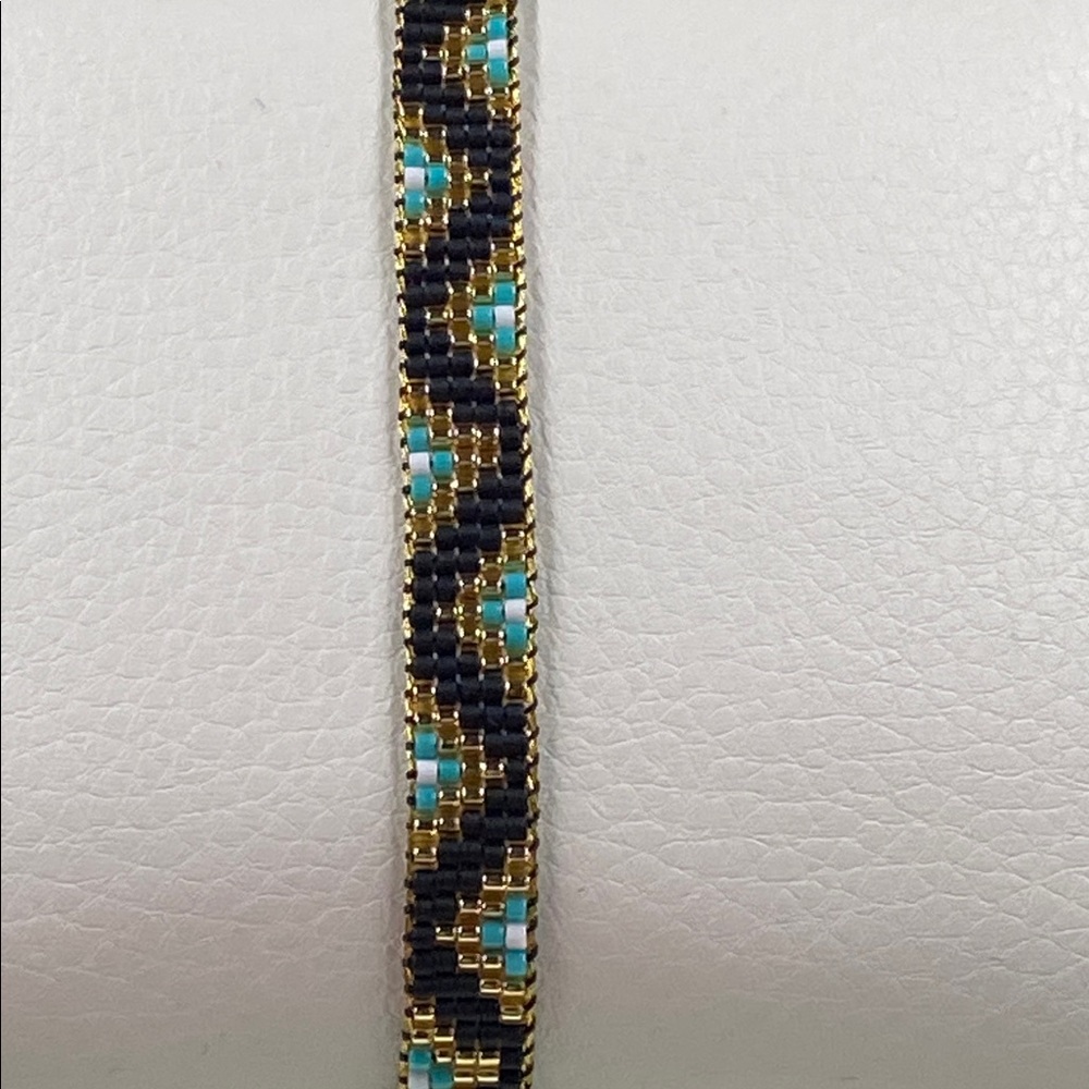 Cute Handcrafted Loom-Beaded Bracelet  with Turquoise ,Black and Gold Beads - Picture 10 of 12